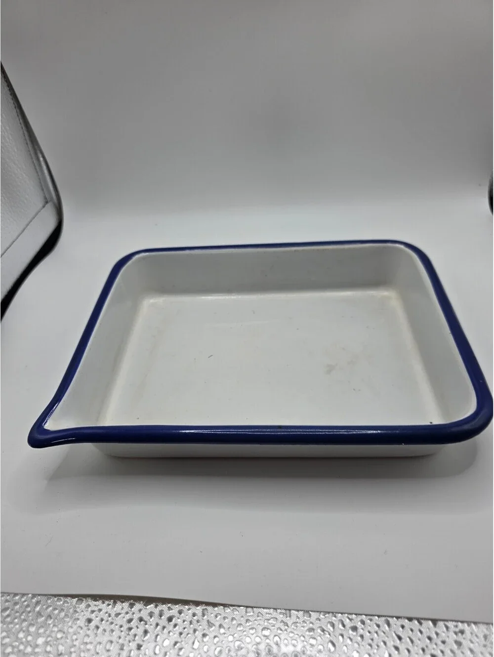 Vintage Enamel Photographic Developing Tray Blue Rim 7x9 Darkroom Photo Tray